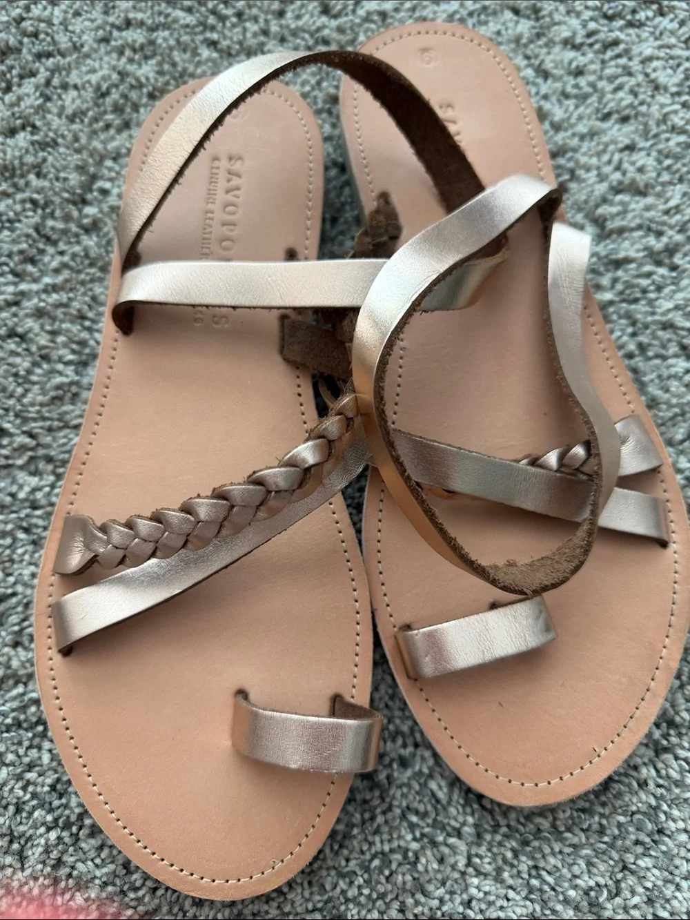 NWOT Women’s Metallic Rose Gold Braided Ankle Strap Sandals